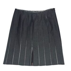 ARMANI COLLEZIONI Midi Skirt‎ Sz 10 Black Wool Leather Striped Trim Lined Classy